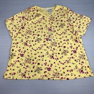 White Stag‎ Yellow Floral Henley Knit tee Size 22W/24W NWT